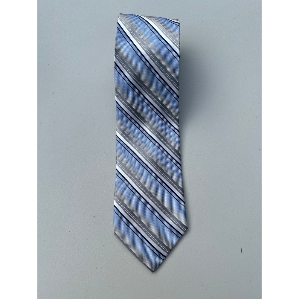Jos A Bank Joseph‎ Silk Tie Mens Blue Silver Grey Striped Formal Necktie 60x3.25